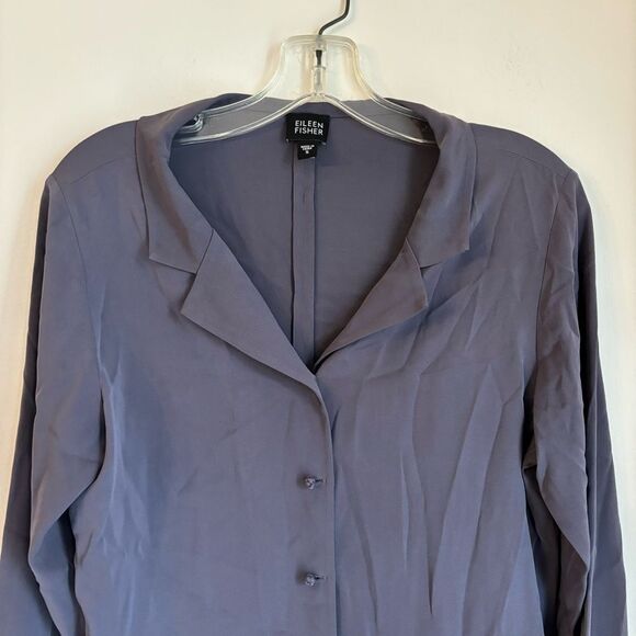 Eileen Fisher Women silk blend collared button down dark purple gray size small. - Picture 2 of 8